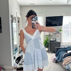 Blue and White Patchwork Dress